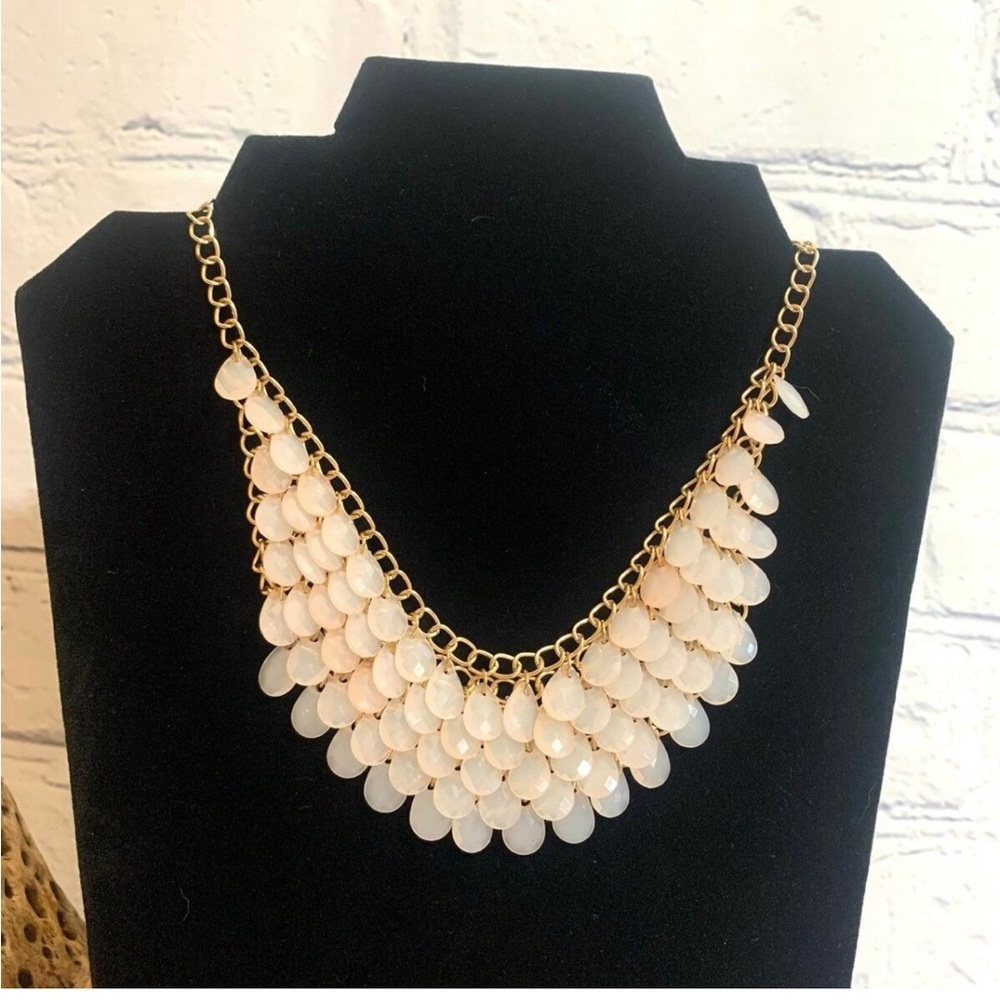Pink blush cluster bib necklace.